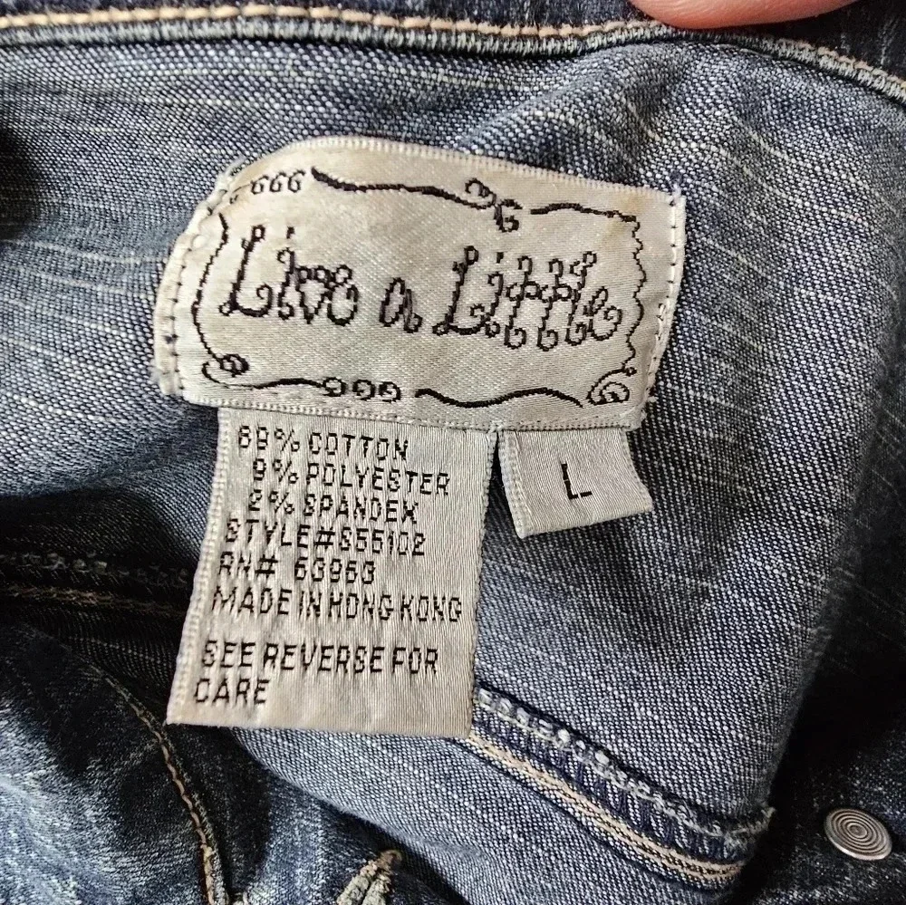 Live a Little Women Large Denim Jacket Dark Blue Cotton Trucker Archival Western - Picture 7 of 10